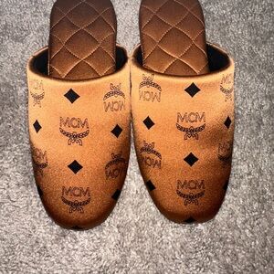 MCM Tan Logo Quilted Slippers